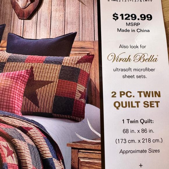 Virah Bella Mountain Cabin Quilt Collection Twin Quilt 1 Pillow Sham New - Picture 2 of 8